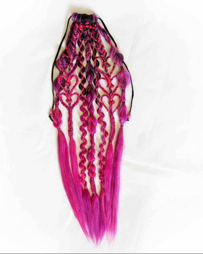 Festival style mixed hearts - braided ponytail extension