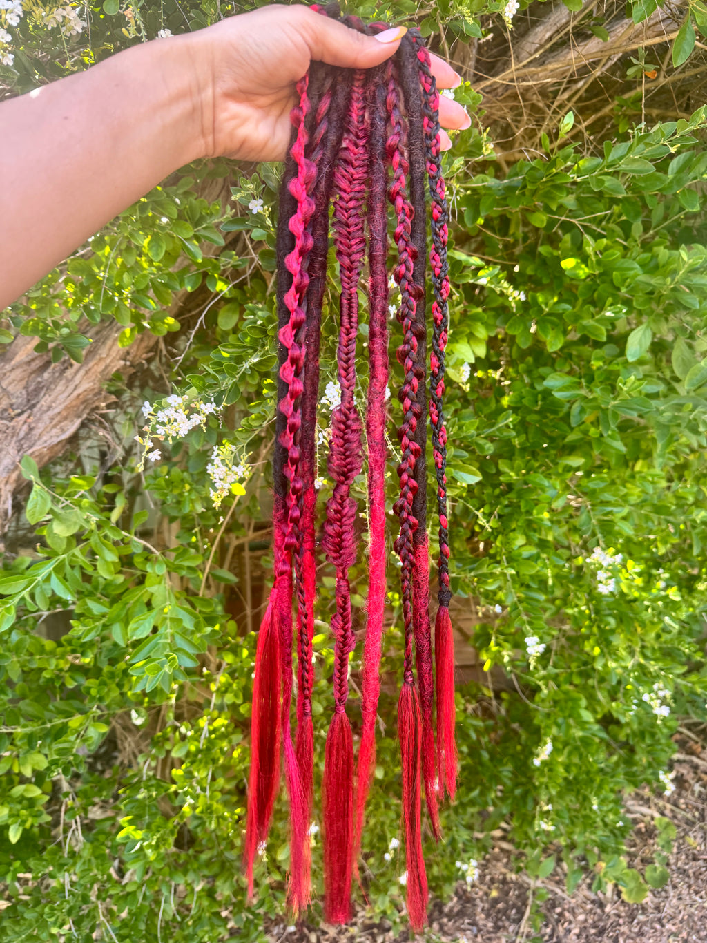 Bohemian style mixed dreadlock & braid ponytail extension wrap - mixed brown/red ombre