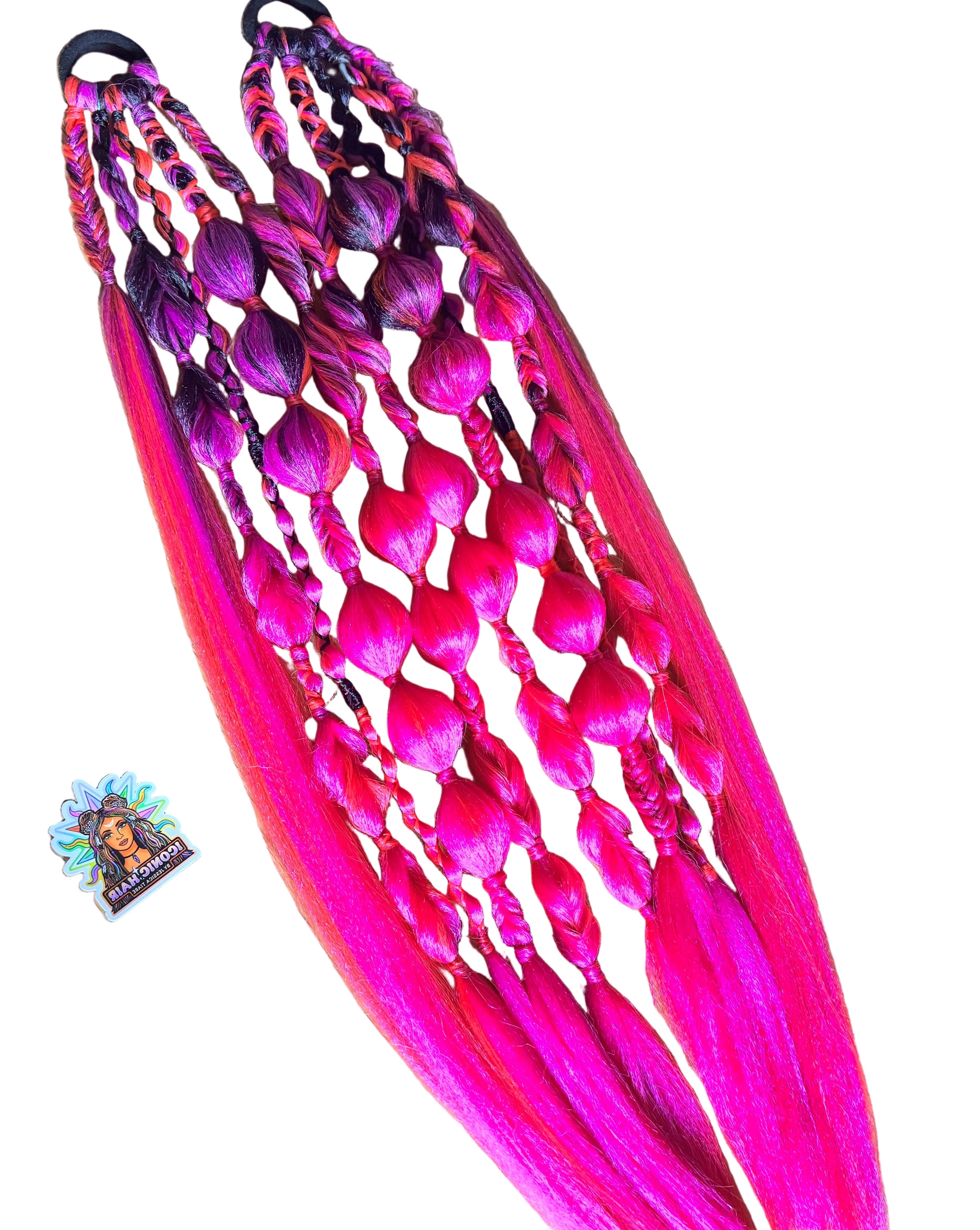 ✨🔥 Festival Rave Braid Set – Mixed Bubble & Braids 🔥✨ pink based