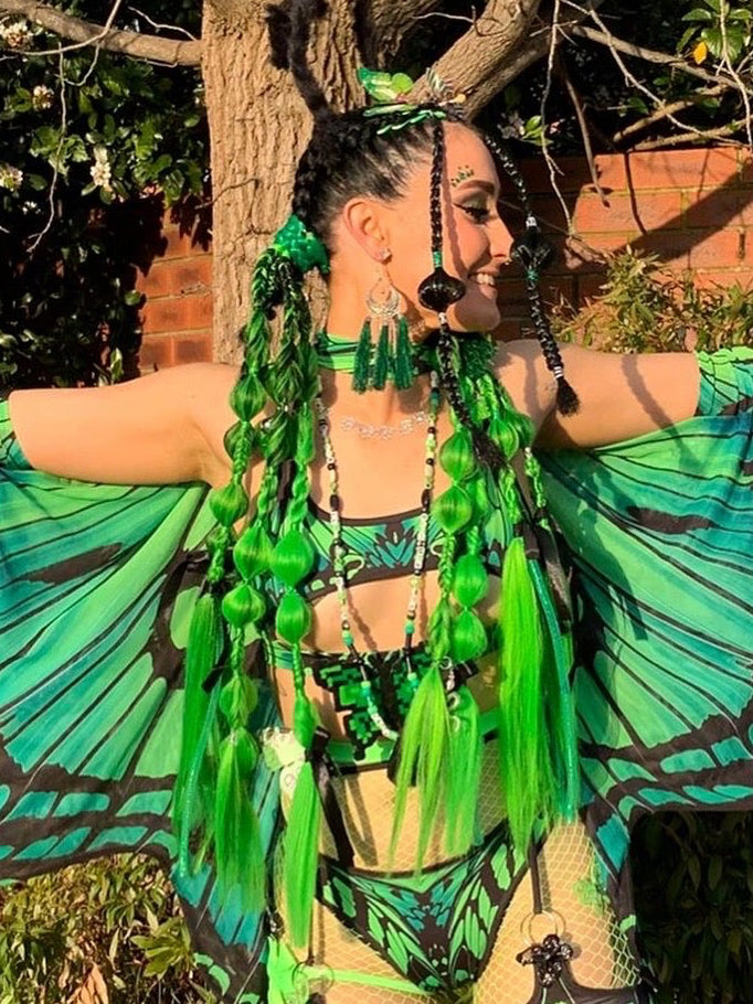 Toxicity- Black/fluro green ombré style bubble braid single- large  image 1