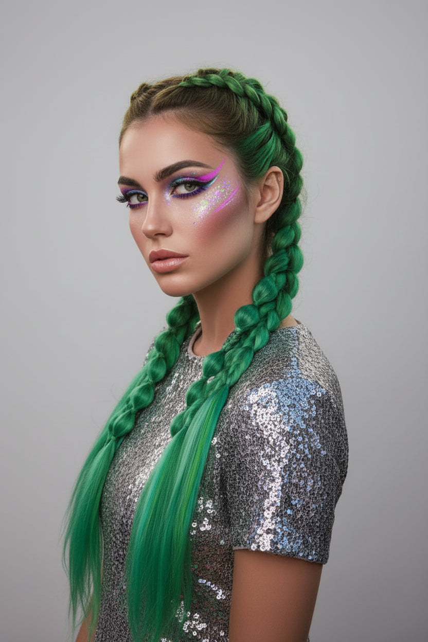 Festival Bubble & Braid ponytail extension - Forrest fae🔥✨